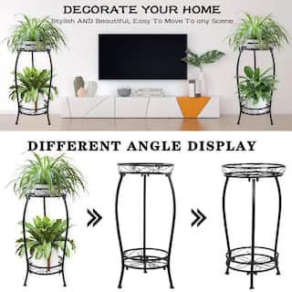 27 in. Tall Metal Potted Holder Rack Flower Pot Stand Heavy Duty Plant Shelf Rustproof Iron PUWNR4