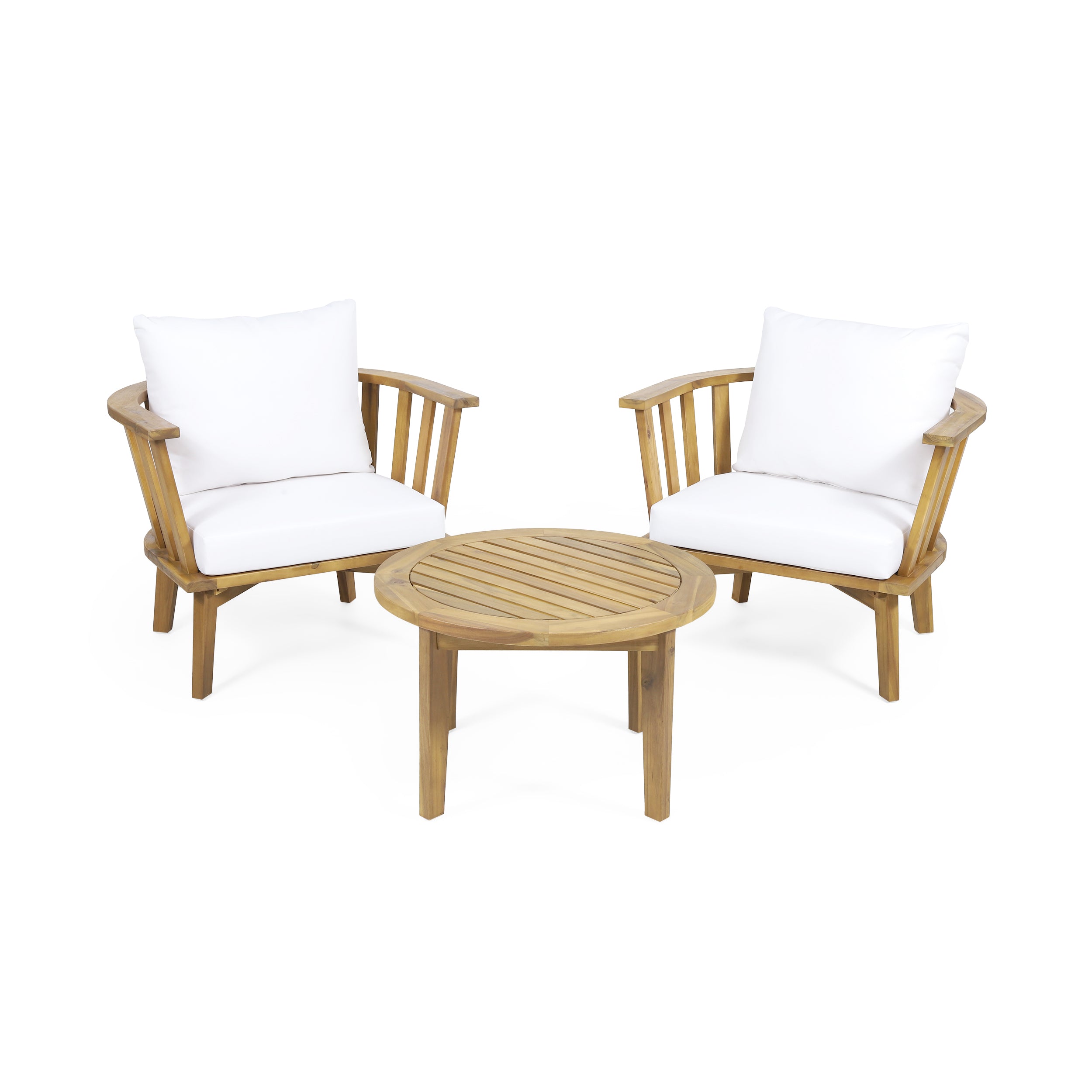 Laiah Outdoor 2 Seater Wooden Chat Set with Round Coffee Table