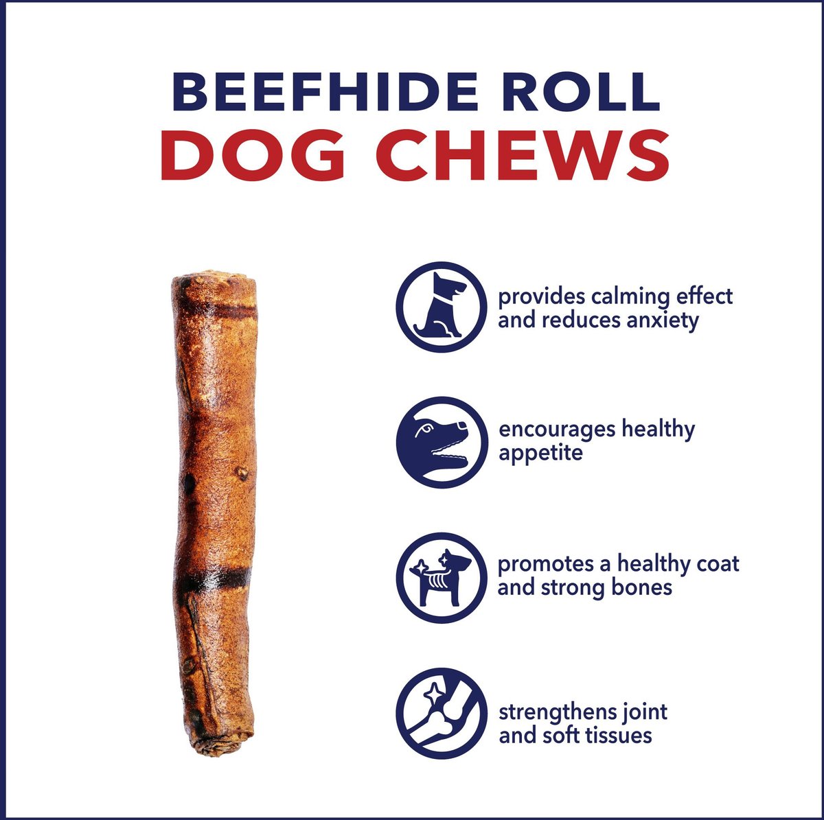 Pet Factory Beefhide 8-inch Rolls Beef Flavored Dog Hard Chews， 15 count