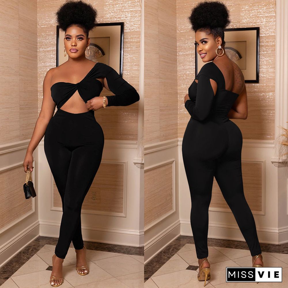 Casual Solid Color Tube Top Cutout Single-sleeve Trousers Jumpsuit