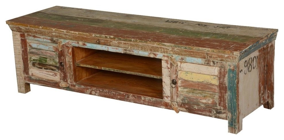 Shoreham Rustic Reclaimed Wood Open Shelf Shutter Door Media TV Stand   Farmhouse   Entertainment Centers And Tv Stands   by Sierra Living Concepts Inc  Houzz