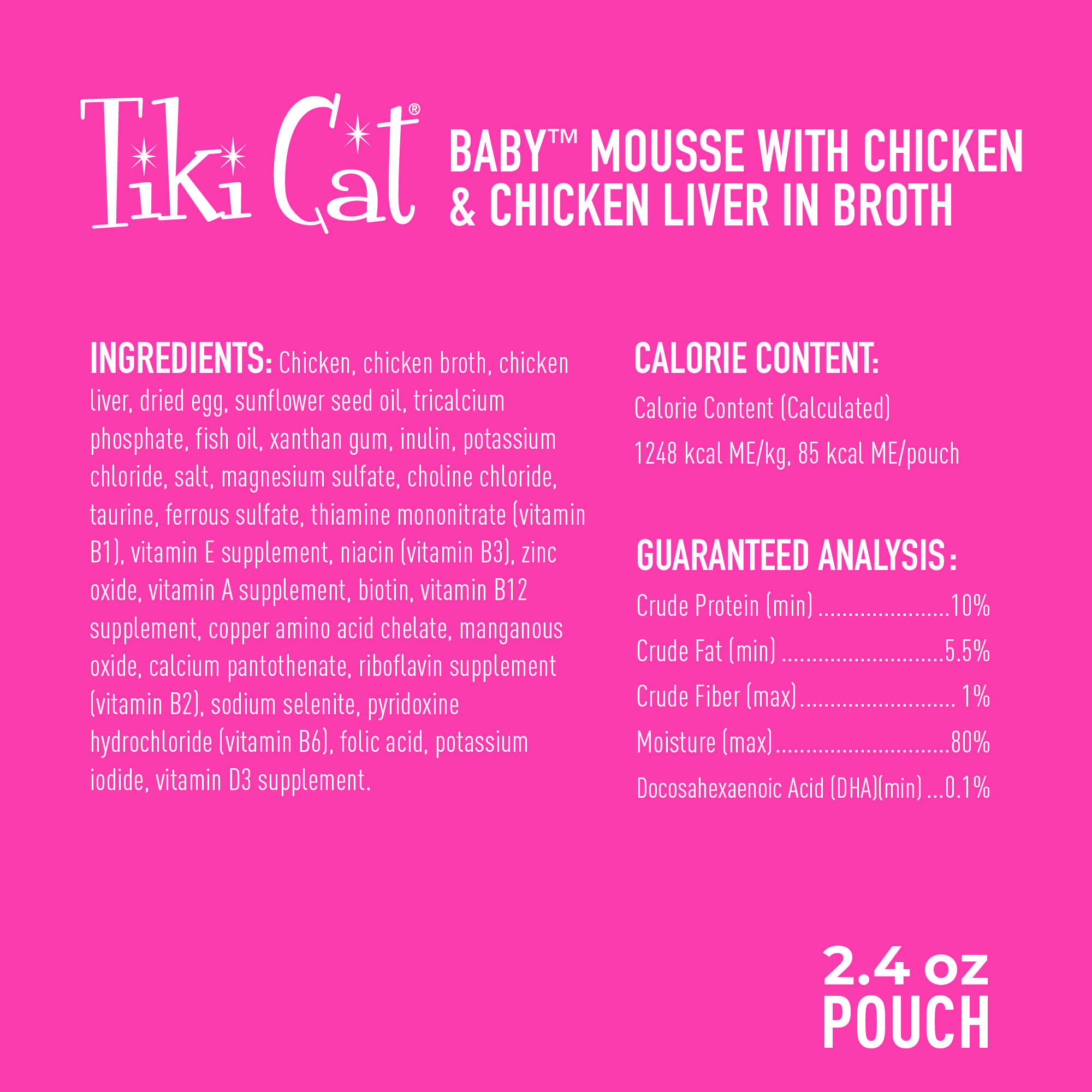 TIKI CAT Velvet Mousse Kitten Chicken Liver Wet Food， 2.4 oz.， Case of 12