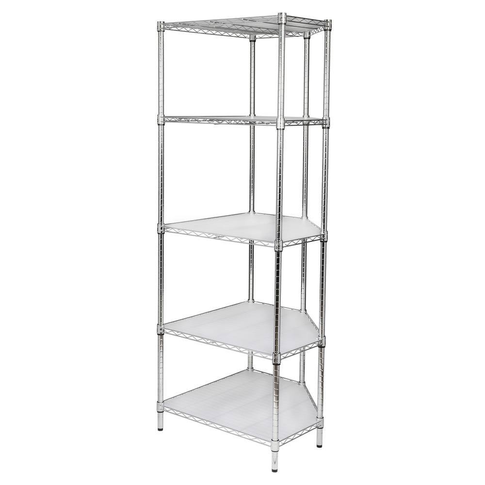 Honey-Can-Do Chrome 5-Tier Corner Metal Wire Shelving Unit (18 in. W x 72 in. H x 27 in. D) SHF-04886