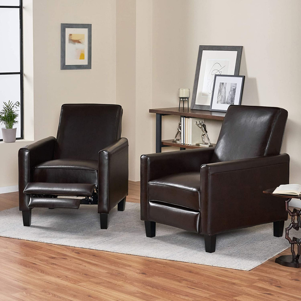 Set of 2 Recliner  Bonded Leather Upholstered Seat With Rounded Arms  Dark Brown   Contemporary   Theater Seating   by Decor Love  Houzz