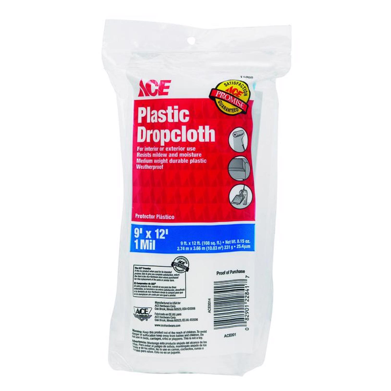 Ace 9 ft. W X 12 ft. L X 1 mil Plastic Drop Cloth 1 pk