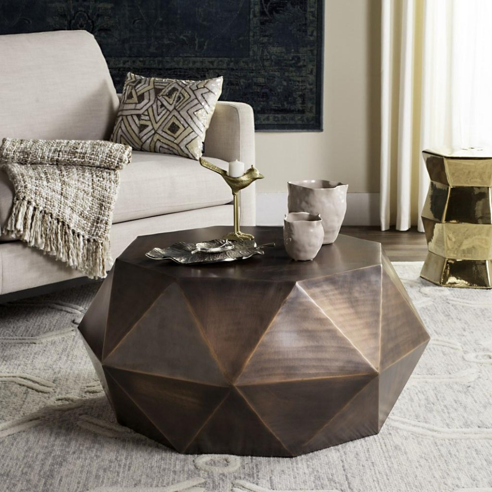 Rufus Faceted Coffee Table Copper   Industrial   Coffee Tables   by Peachtree Fine Furniture  Houzz