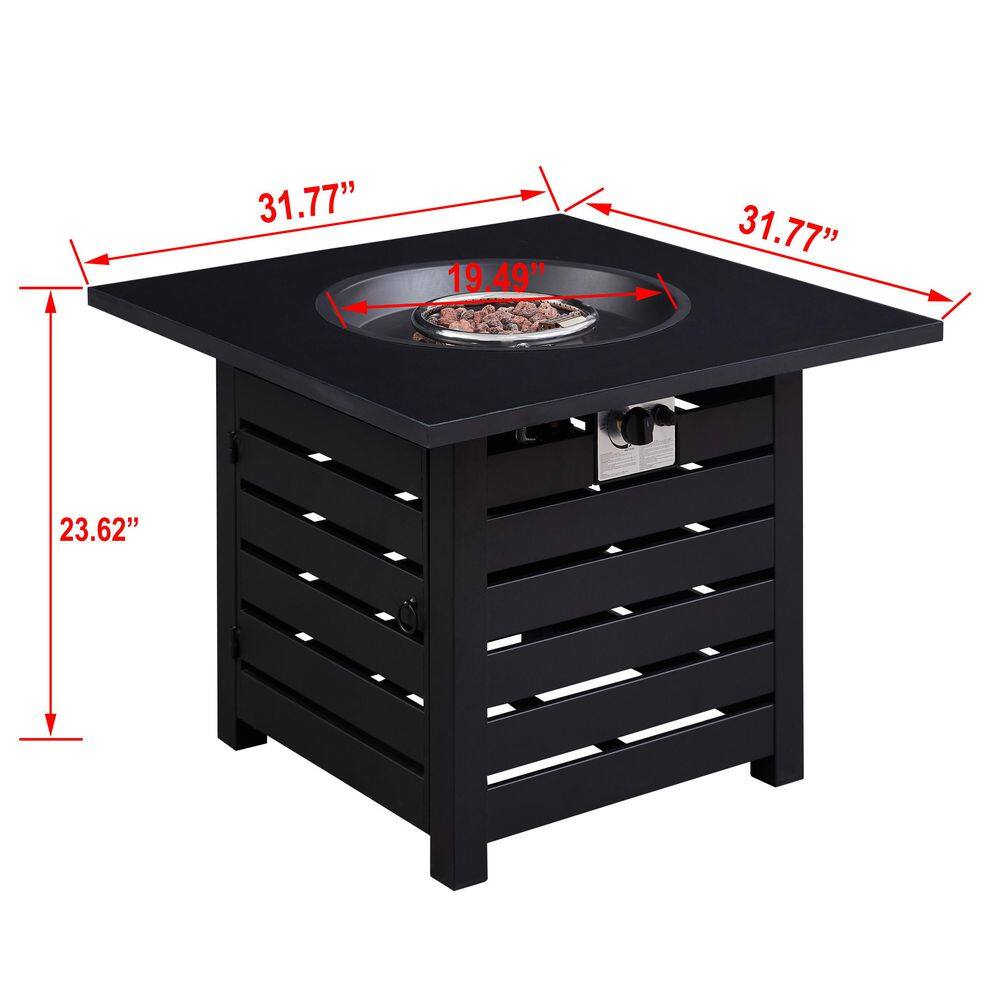 Afoxsos 23.8 in. H x 31.75 in. W Outdoor 40000 BTU Square Black Metal Natural Gas Fire Pit Table HDMX1740