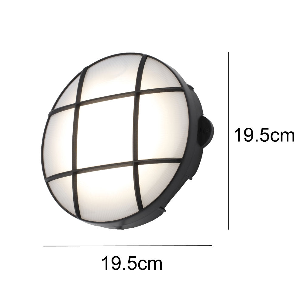 Britalia BRCZ-34025-BLK LED Black & White Diffuser Outdoor Round Grille Bulkhead Wall Light 19.5cm