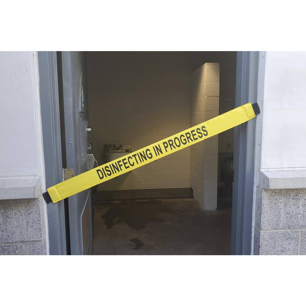 Magnetic Door Barrier 36 in. W Nylon Safety Barrier with Magnetic Ends Disinfecting in Progress Imprint Fits up to a Standard Doorway DIP-S-01