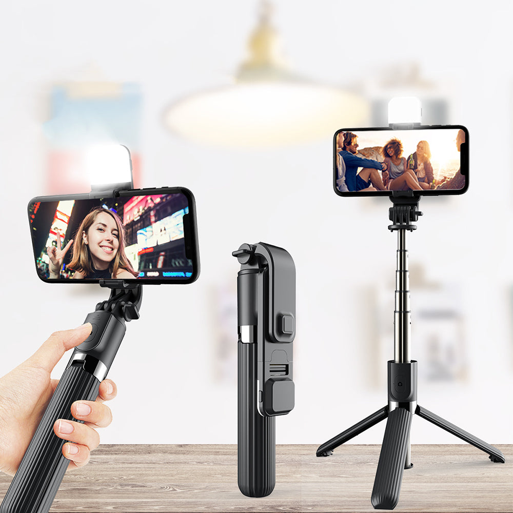 MABOTO Aluminium Alloy 33in Selfie Stick Stable Tripod/ 3 Color Modes/ Fill Light/ Remote Shutter/ Adjustable Mounting Seat， Black