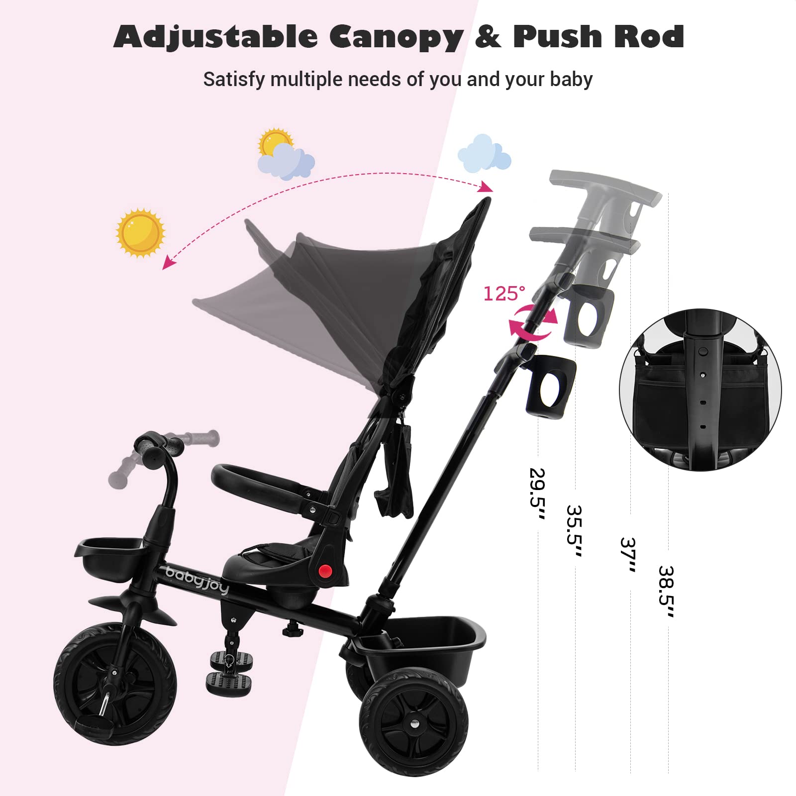 Costzon Tricycle, 4 in 1 Toddler Bike W/ Removable Push Handle,  Tricycle for Toddler