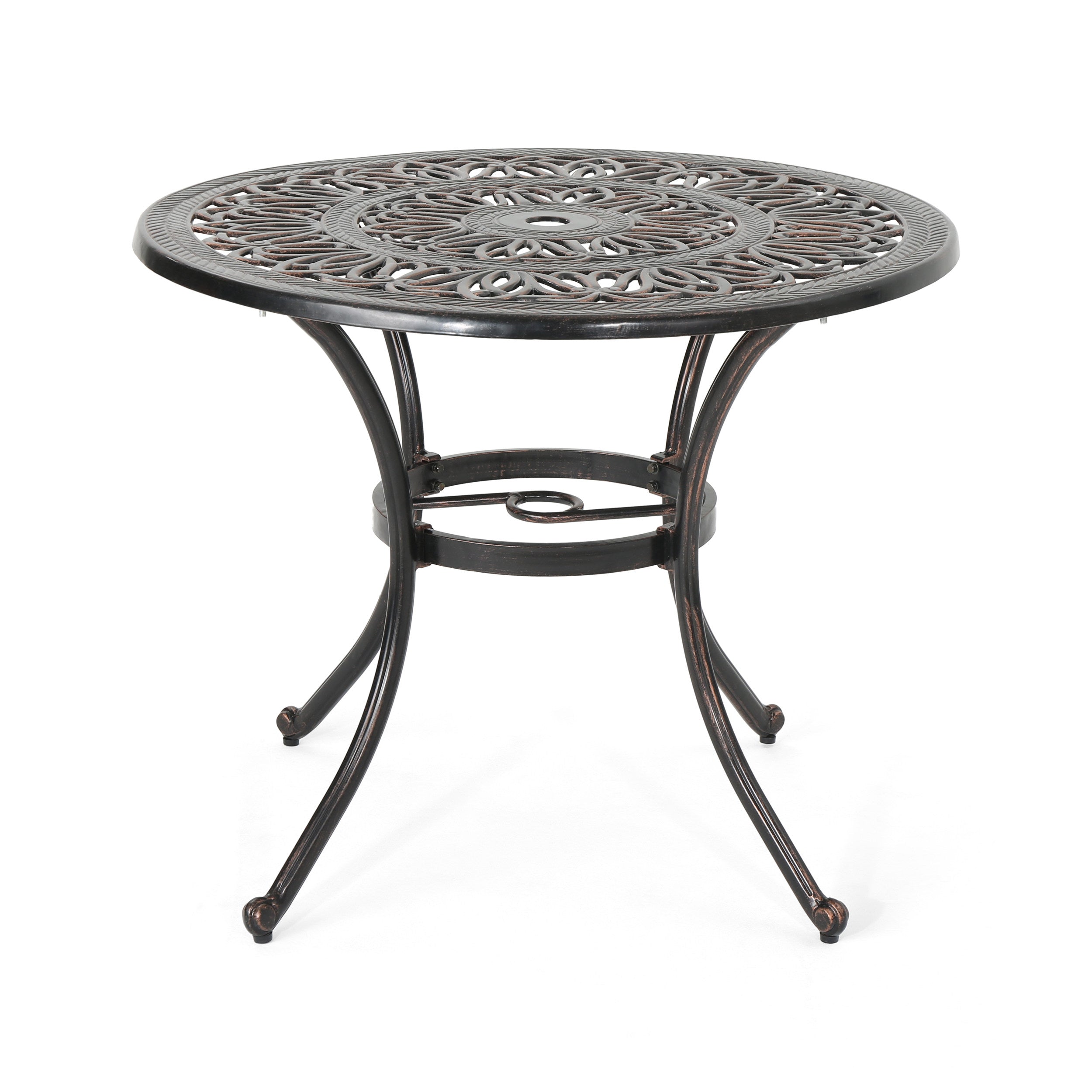 Jamie Outdoor Round Cast Aluminum Dining Table, Shiny Copper