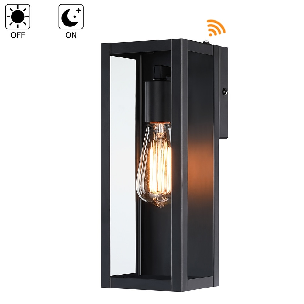 1 Light 13.15 in Outdoor dusk to dawn sensor Wall Light with Matte Black Finish   Clear glass shade   Middle