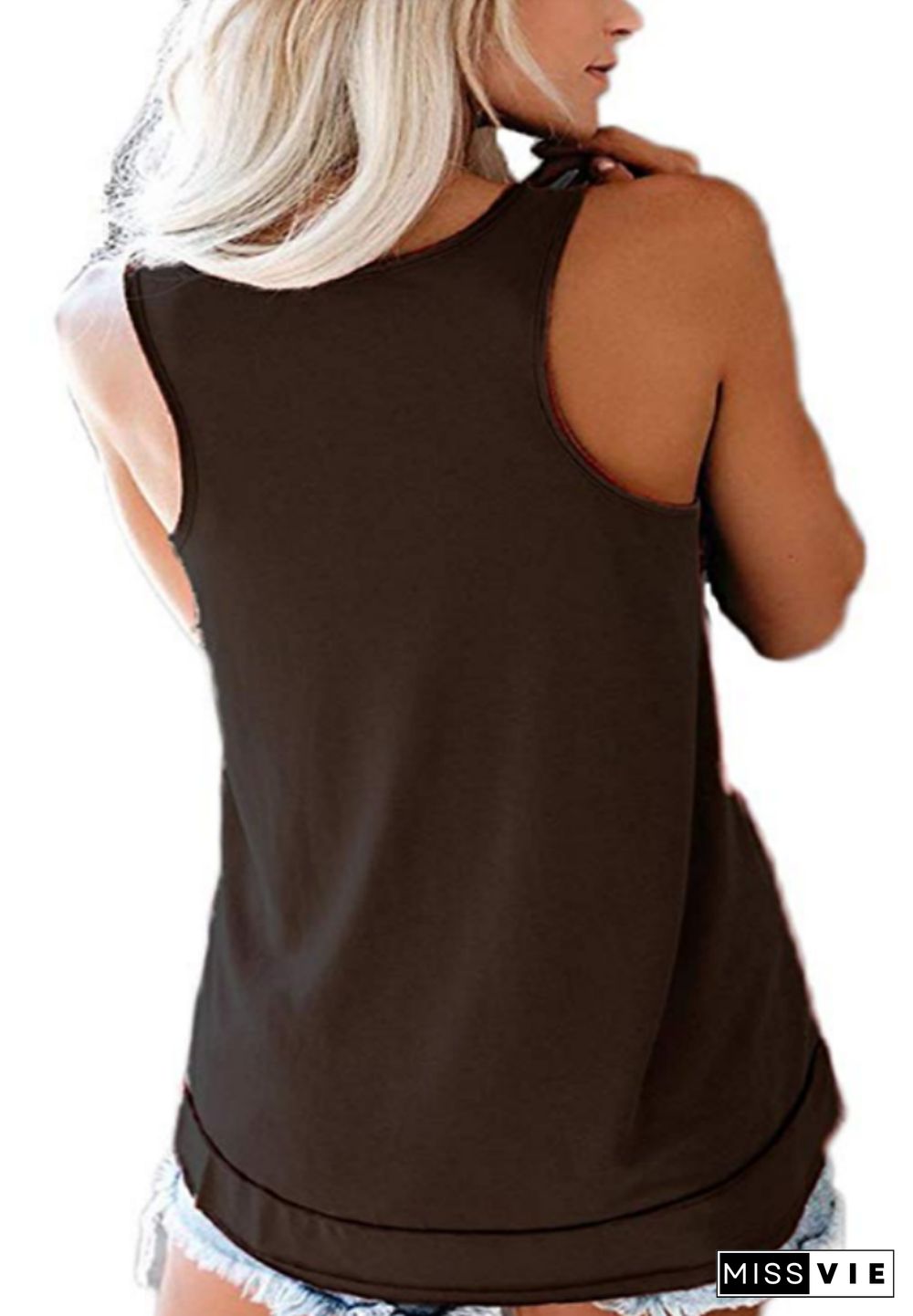 Black Solid V Neck Buttoned Tank Top