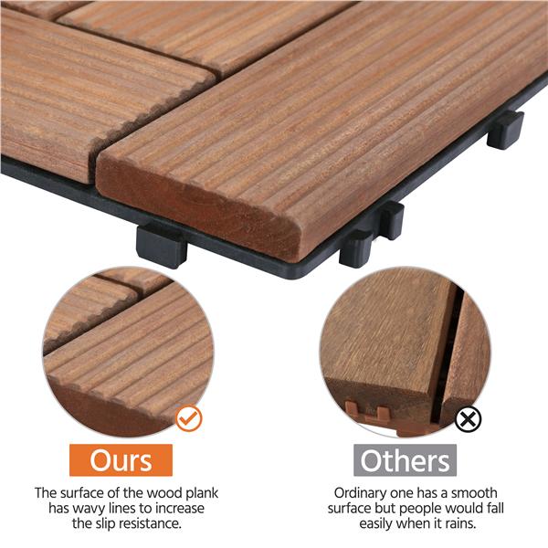 Easyfashion 12a x 12a Interlocking Wood Flooring Tiles for Deck， Pack of 27， Brown