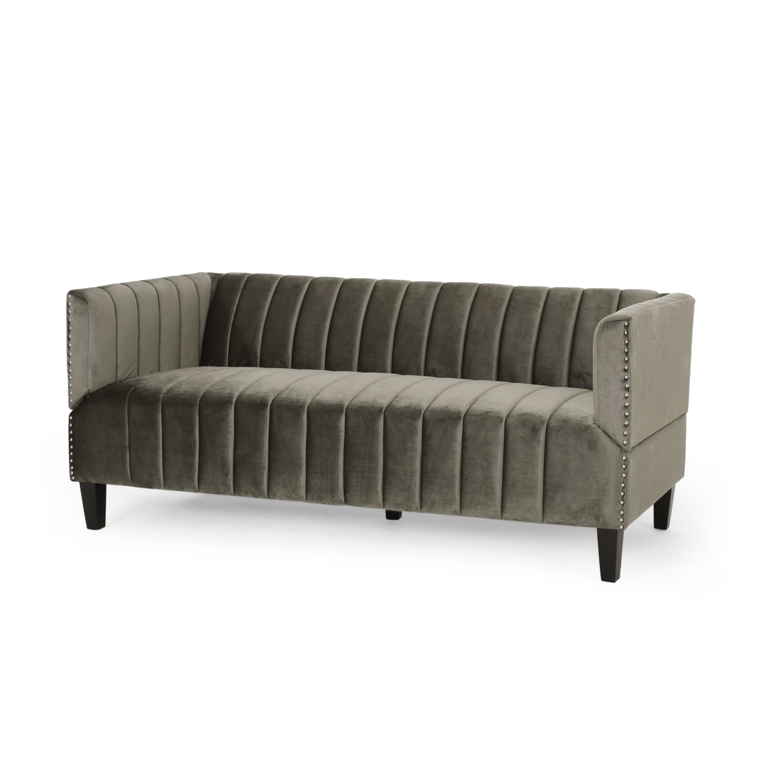 Masie Contemporary Channel Stitch Velvet 3 Seater Sofa