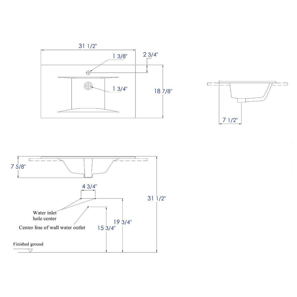 EAGO 7.6 in. Drop-In Sink Basin in White BB127