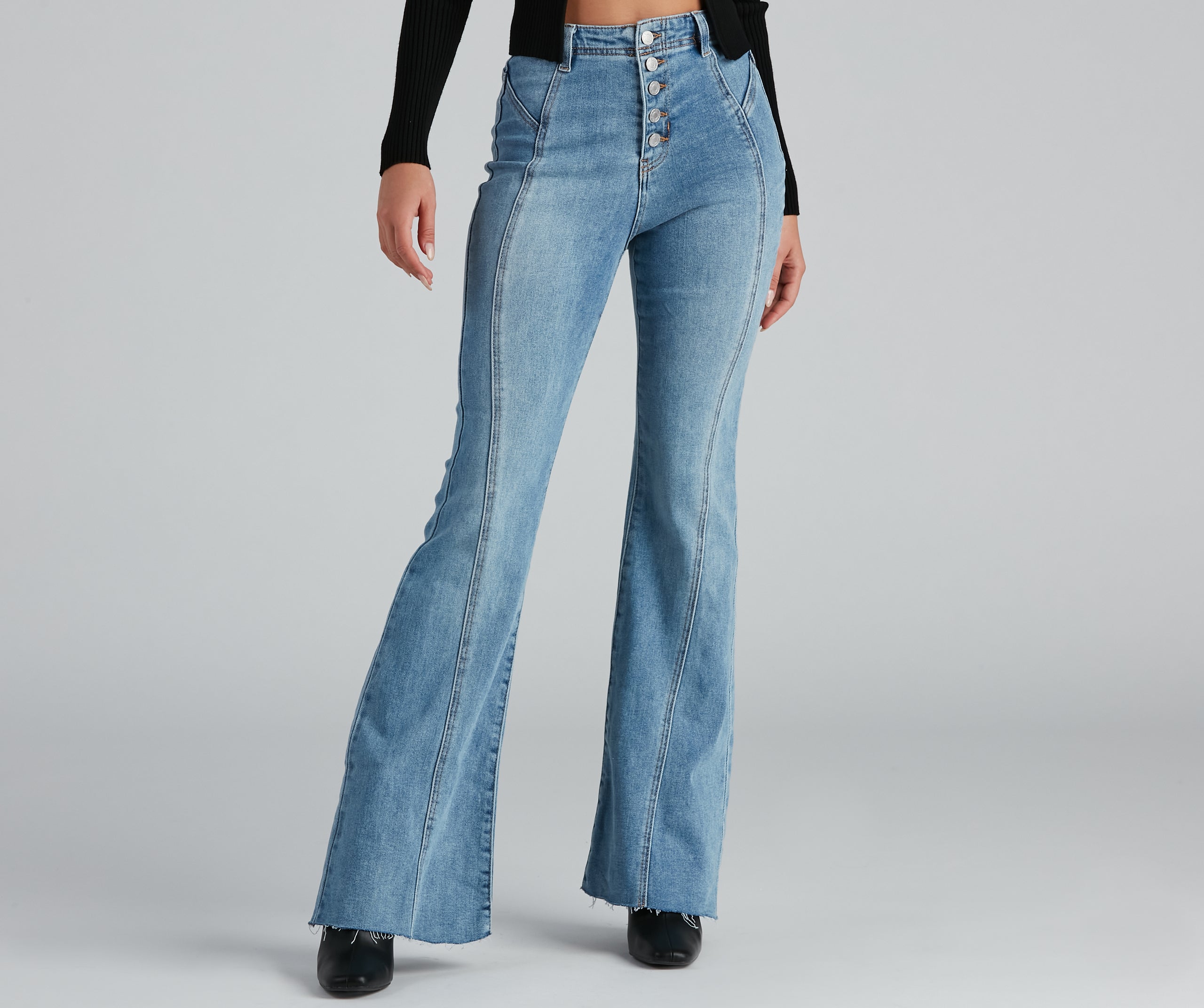 High-Rise Flared Straight-Leg Jeans