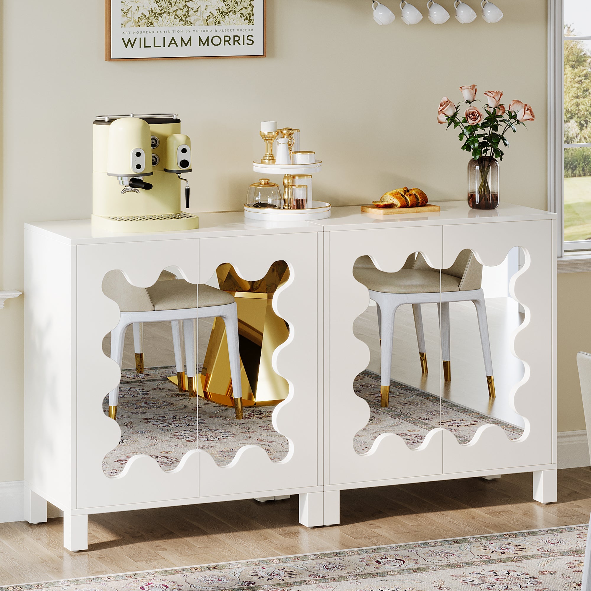 59 Sideboard Buffet, Kitchen Storage Cabinet Console Table with Mirror Doors