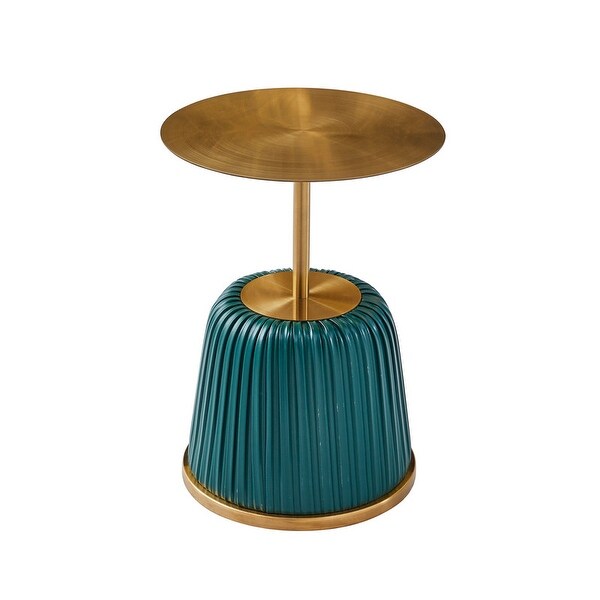 Grondin Modern Simplicity Style Round End Table Sofa Side Table Accent Table with Brass Metal Top and PU Upholstered Base