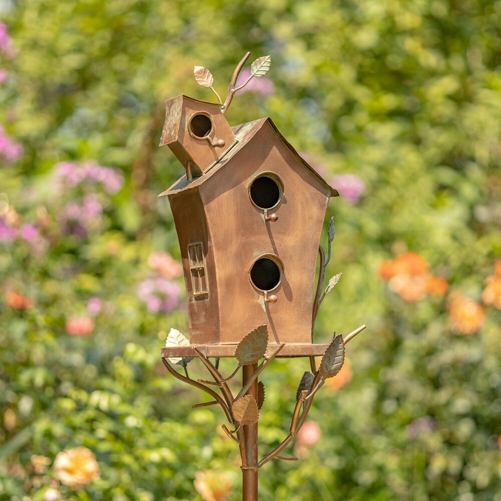 Large Bird House Stake with A Frame Roof  Copper