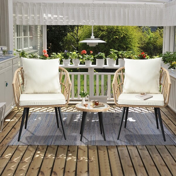 Beige 3 Pieces Rattan Wicker Patio Conversation SetClearance