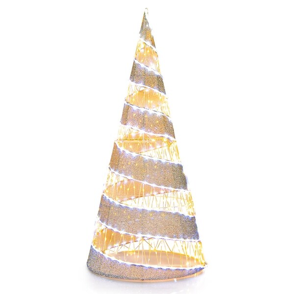 Costway 5FT Prelit Christmas Cone Tree with 300 Warm White and 250 Cold