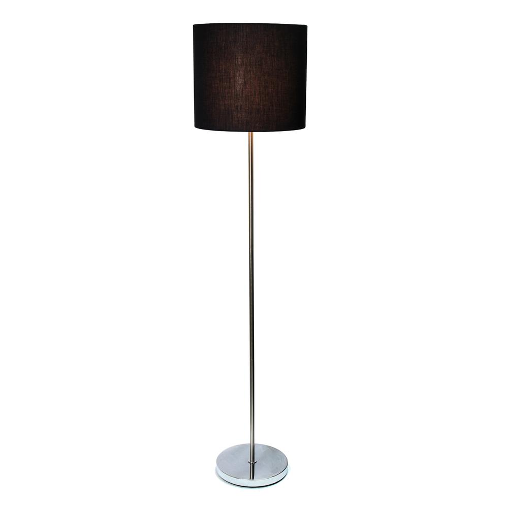 Simple Designs Brushed Nickel Drum Shade Floor Lamp, Black