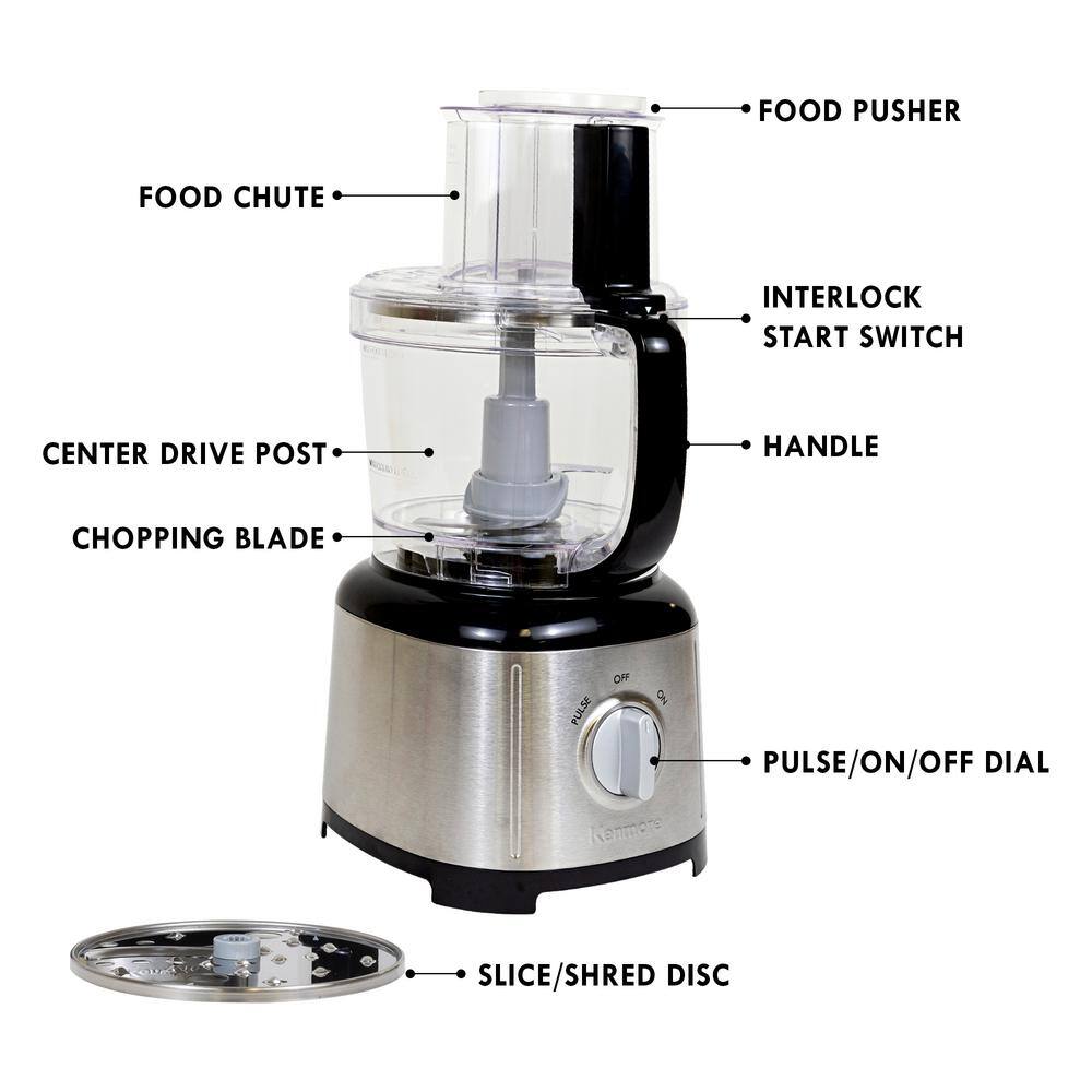 KENMORE Kenmore 11-Cup Food Processor and Vegetable Chopper Reversible SliceShred Disc 500W Black KKFPBlack