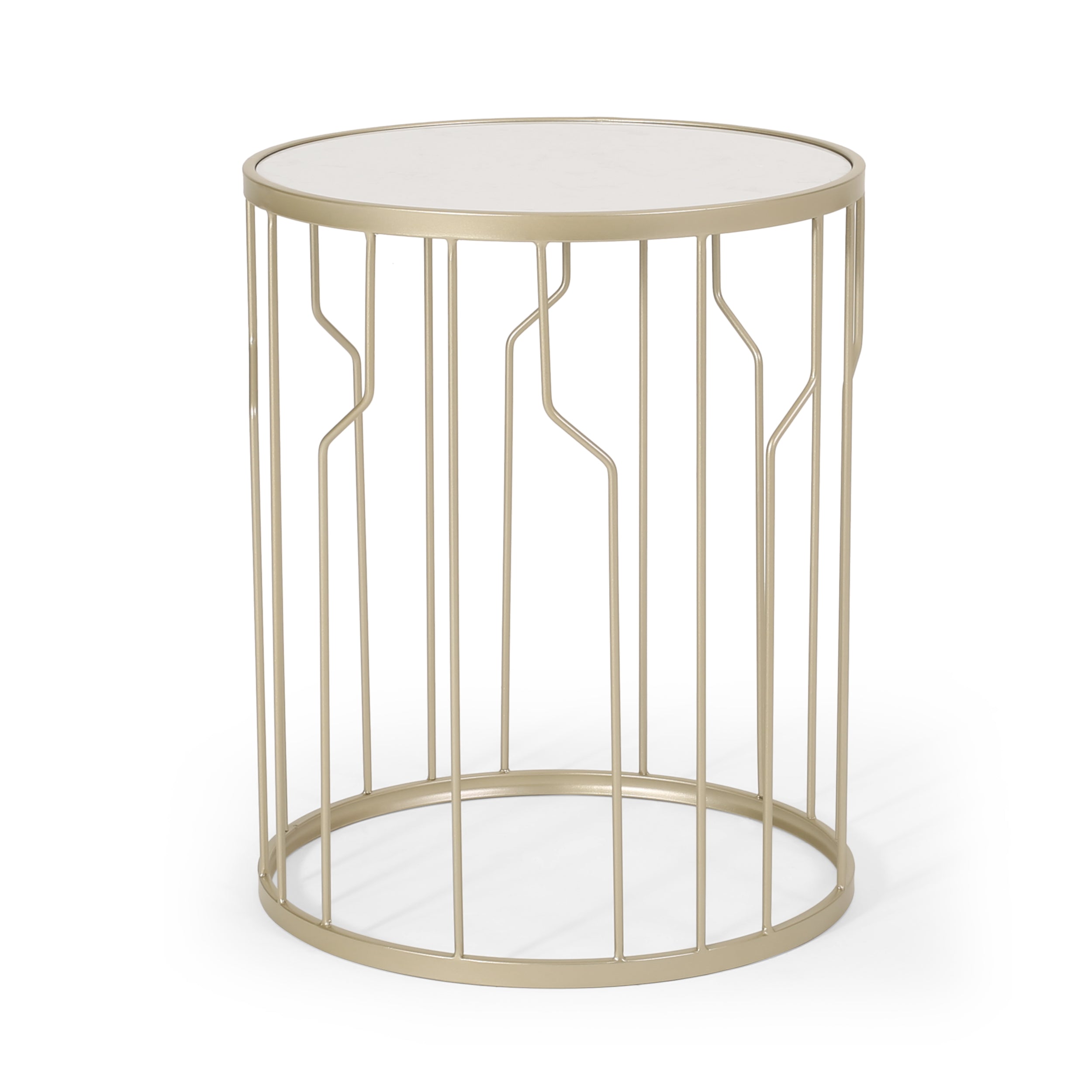 Finethy Modern Glam Faux Marble Side Table, White and Champagne Silver