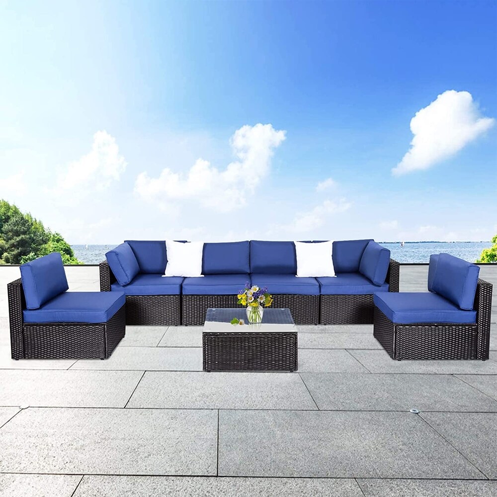 Kinbor Patio Sectional Sofa  weather Rattan Chat Set