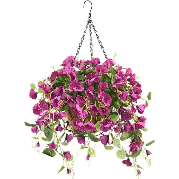 Artificial Hanging Flowers Basket for Outdoor Spring Decoration，4 Packs Faux Silk Daisies Coconut Lining Hanging Baskets