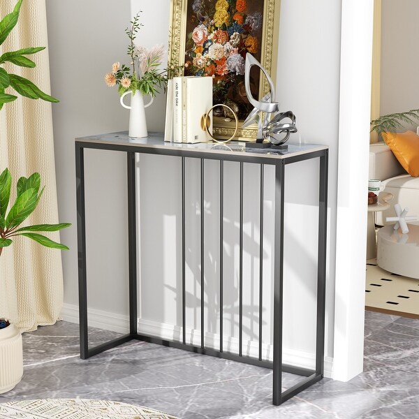 Modern Console Table for Entryway，Faux Marble Sofa Table with Golden Metal Frame for Living Room Hallway Office