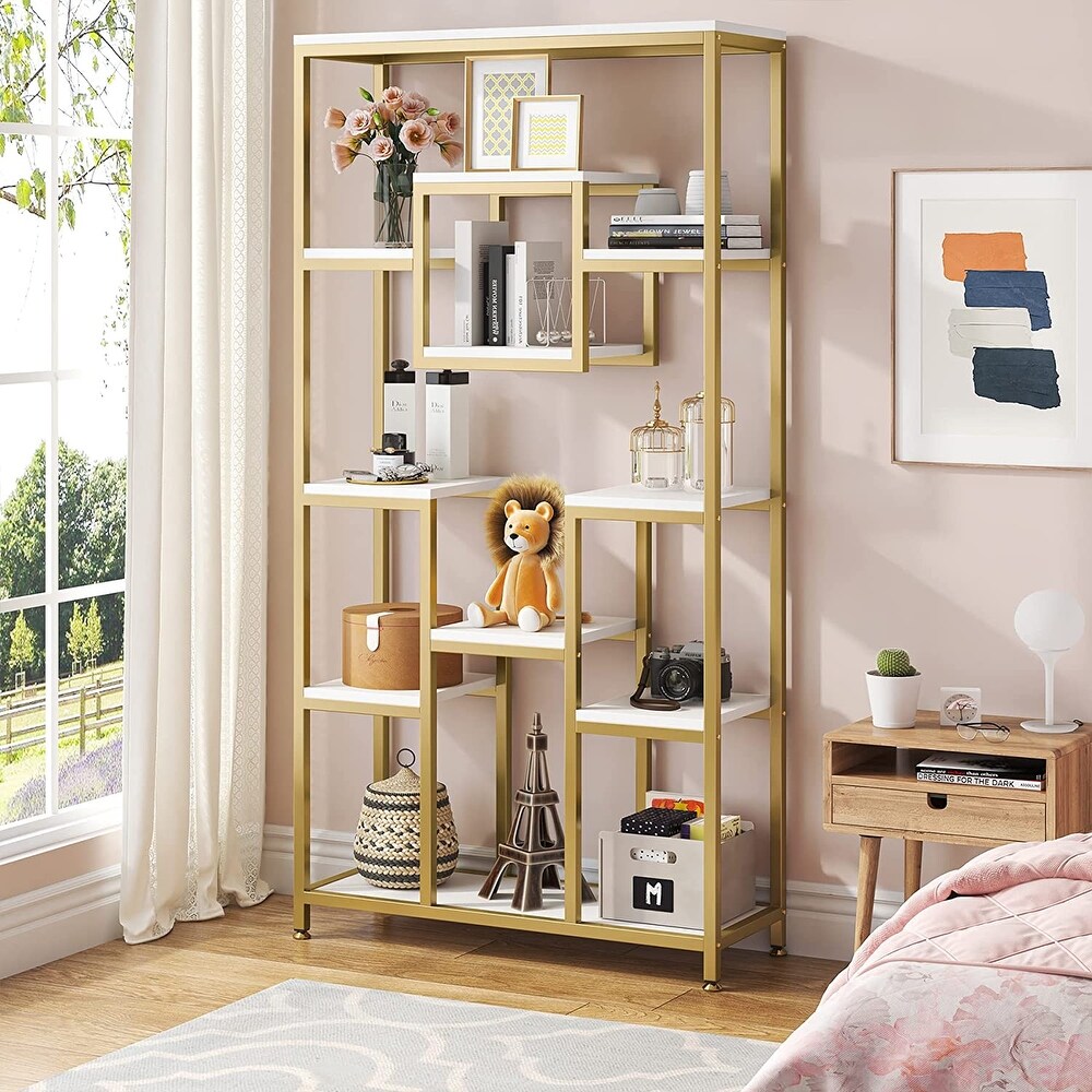 Freestanding Bookcase and Bookshelves  71 Inch Tall Gold Book Shelves