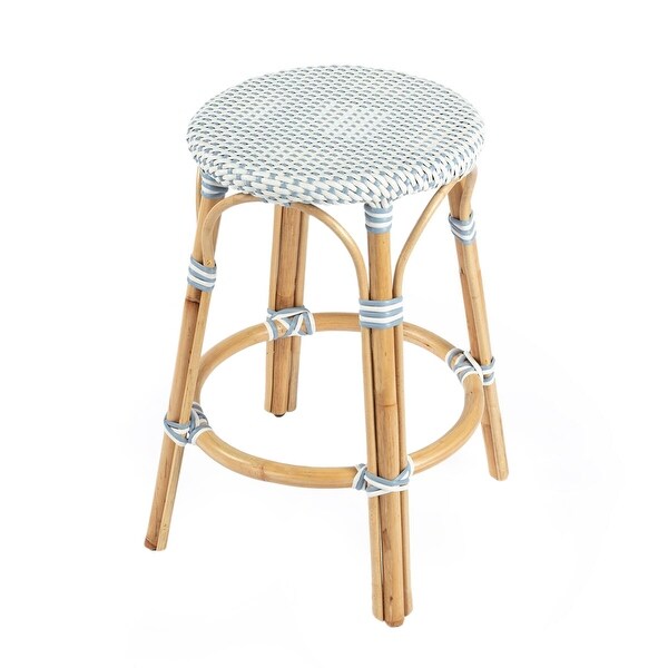 Offex Tobias Transitional Twilight Blue and White Rattan Counter Stool - 16