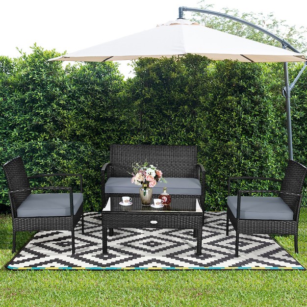 Costway 8pcs Patio Rattan Furniture Set Garden Deck