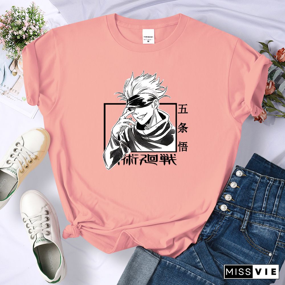 Gojo Satoru Anime Jujutsu Kaisen Womens Tshirts Street Breathable Short Sleeve Personality Cool Tee Shirt Casual Summer T-Shirt