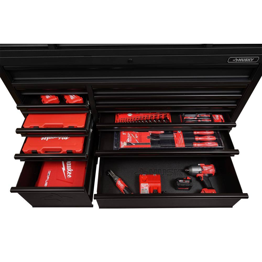 Husky 56 in. W x 22 in. D Heavy Duty 23-Drawer Combination Rolling Tool Chest and Top Tool Cabinet Set in Matte Black HOTC5623BB2S