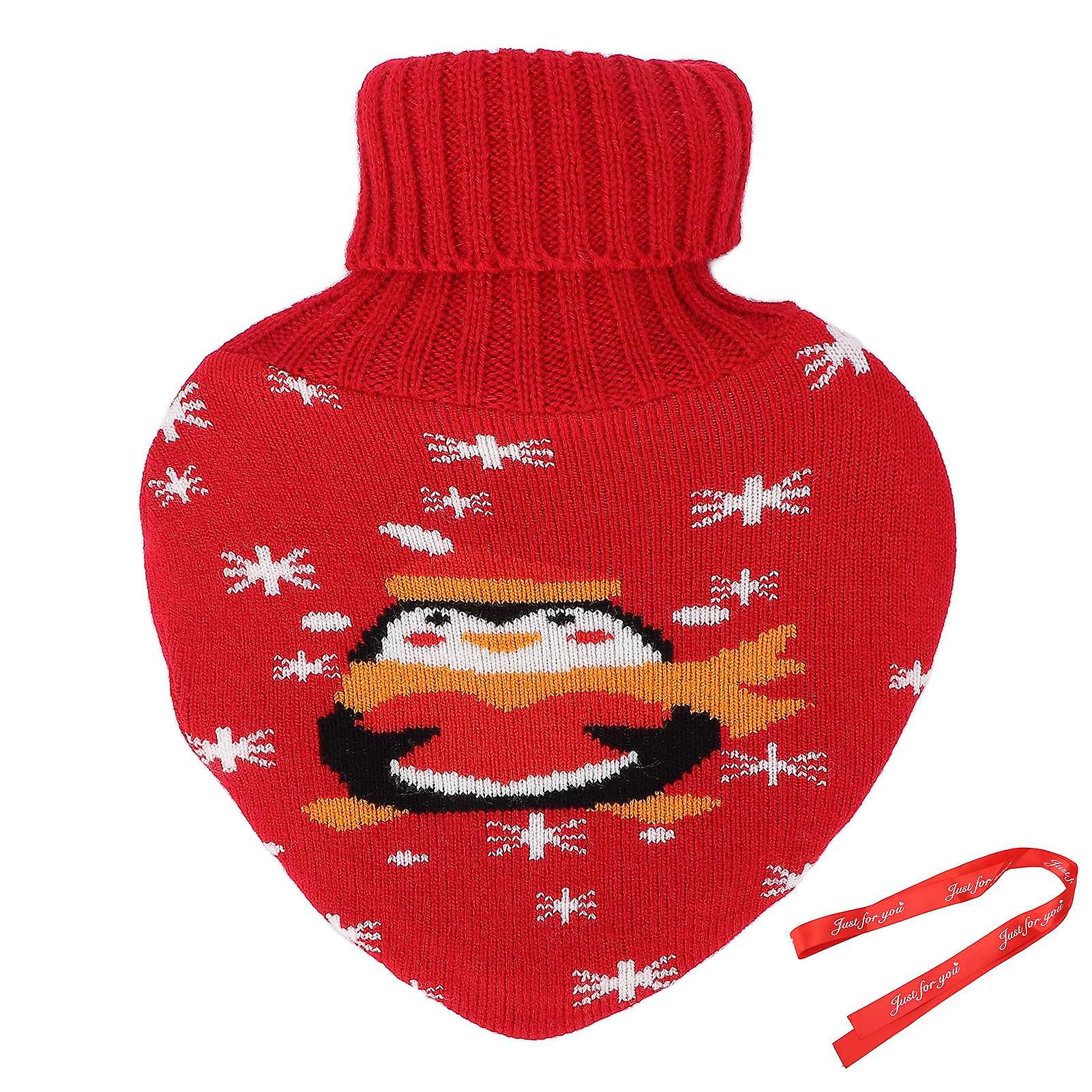 Hot Water Bottle Rubber Leakproof Relieve Pain Cute Knit Cover Hot Water Bag 800ml (with Ribbon)#2