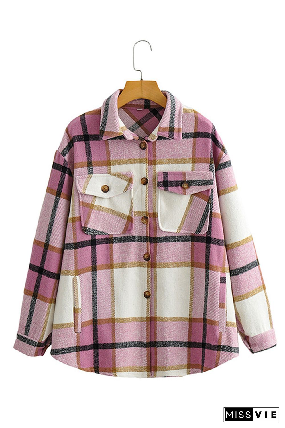 Plaid Button Front Shacket Jacket with Pockets Women Wholesale