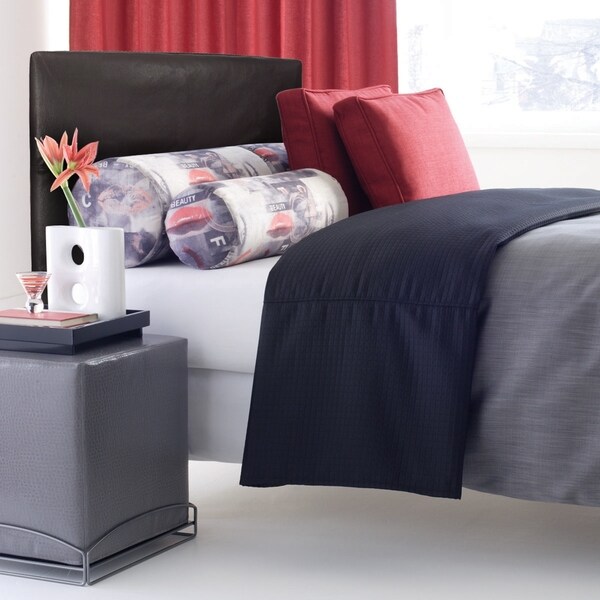 Slip-covered Full/ Queen Black Faux Leather Headboard - - 6753195