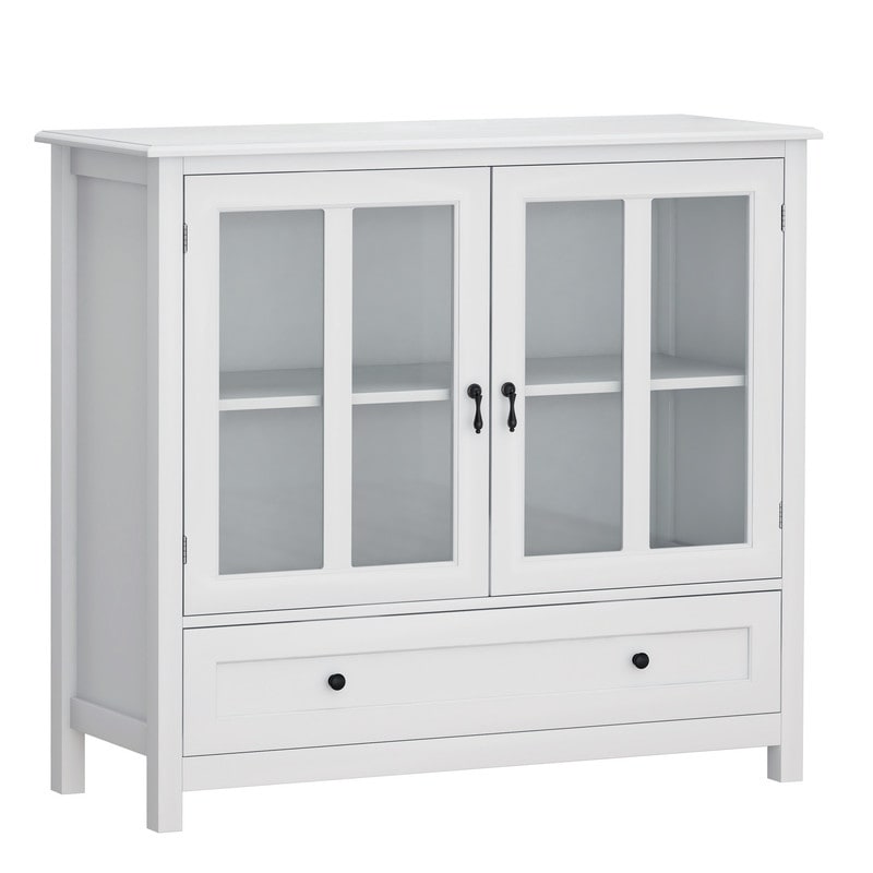 Wood Dining Buffet Storage Cabinet Double Doors Bell Handle White