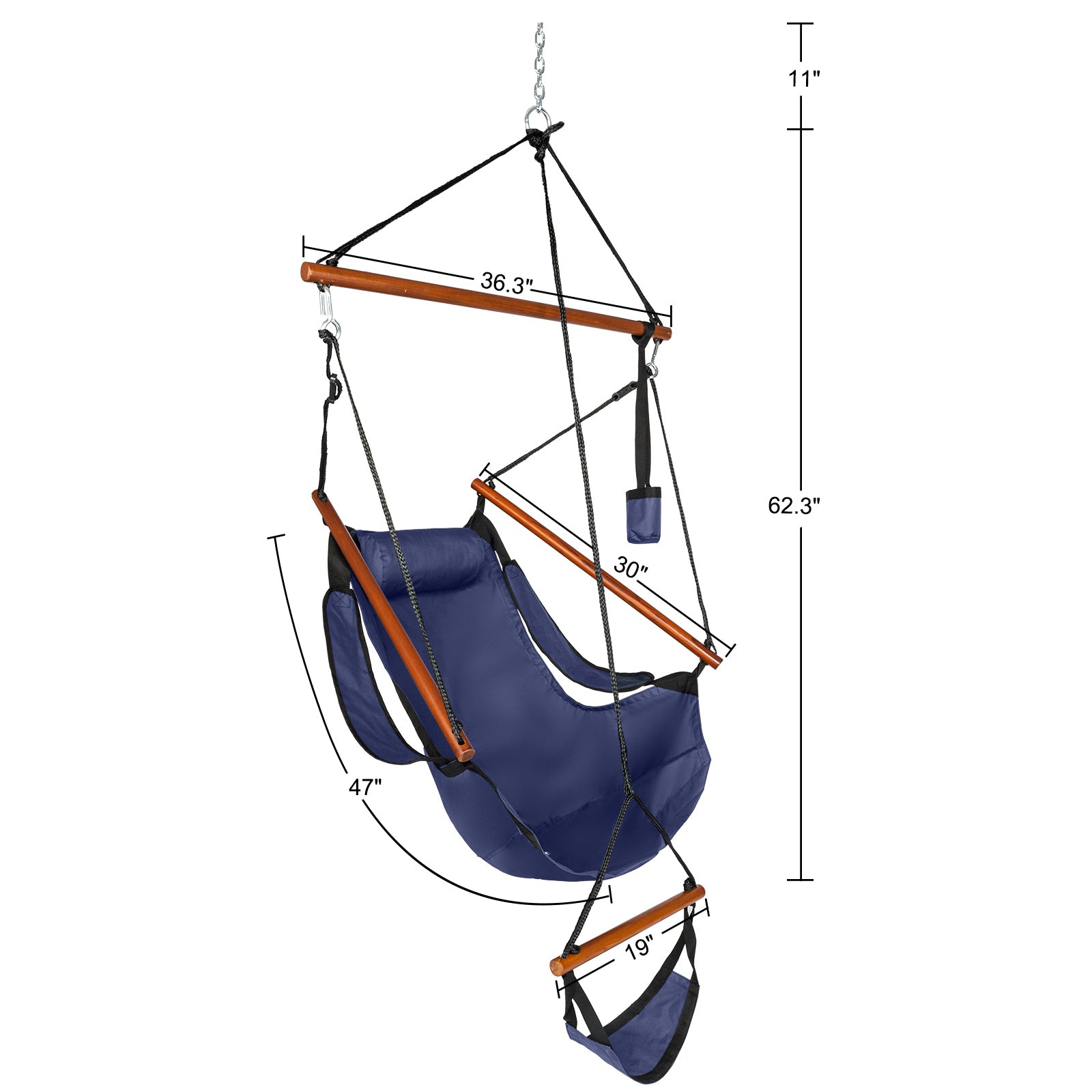 UWR-Nite Upgraded Unique Hammock Hanging Sky Chair, Air Deluxe Swing Seat with Rope Through The Bars Safer Relax with Fuller Pillow and Drink Holder Beech Wood Indoor/Outdoor Patio Yard