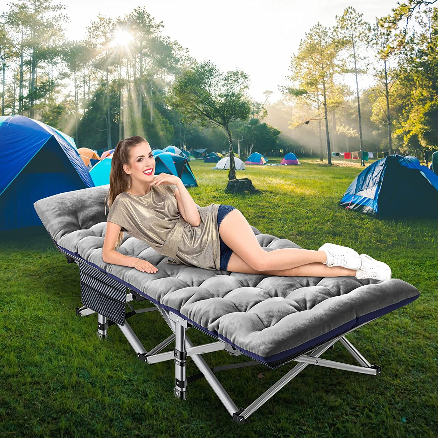 ABORON Portable Camping Cot with Mattress & Carry Bag, 75''x28'' Folding Sleeping Cots, Folding Bed Cot for Adults & Kids