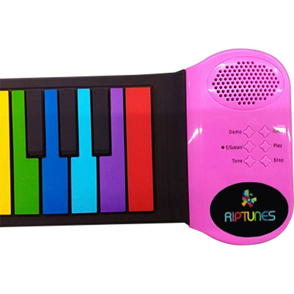 RIPTUNES Roll It Up Musical Keyboard with 49 Colorful Keys Educational Electronic Music Piano Keyboard wBuilt-in Speaker- Pink M-ERK4902P-974