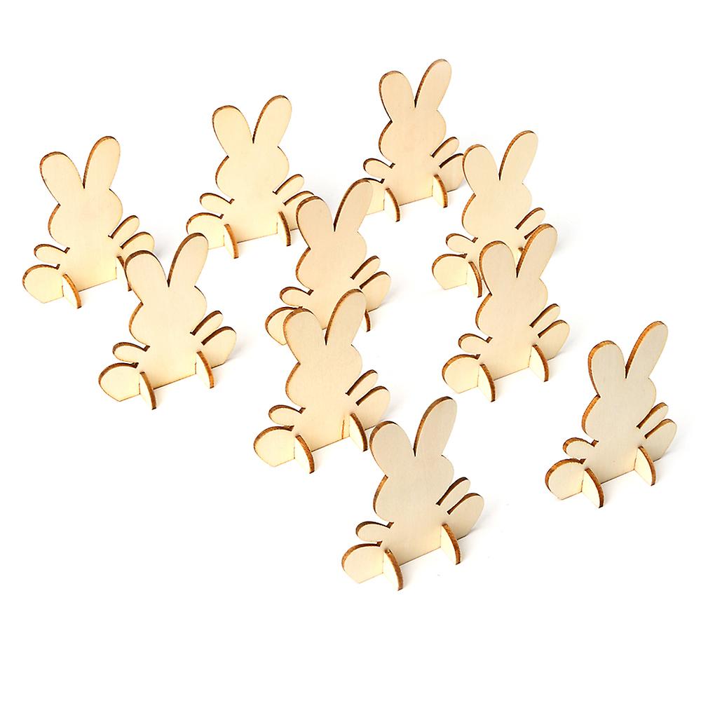 2 10pcs Natural Wooden Cutout Diy Easter Rabbit Ornaments Craft With Plush Ball For Festival Party Home Decoration Gifts