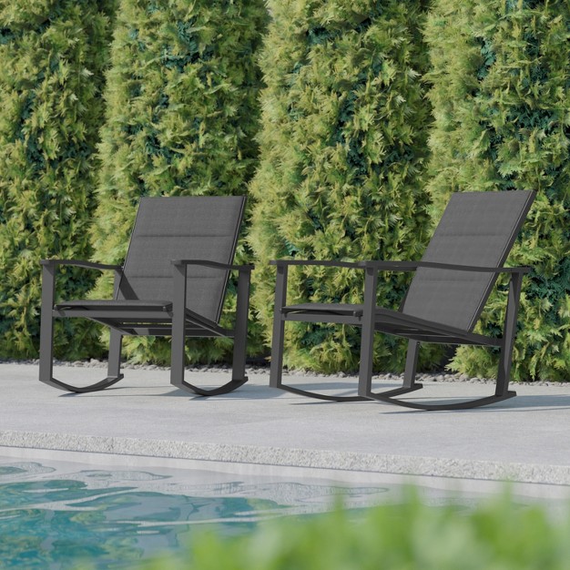 Flash Furniture Brazos Set Of 2 Outdoor Rocking Chairs With Flex Comfort Material And Metal Frame