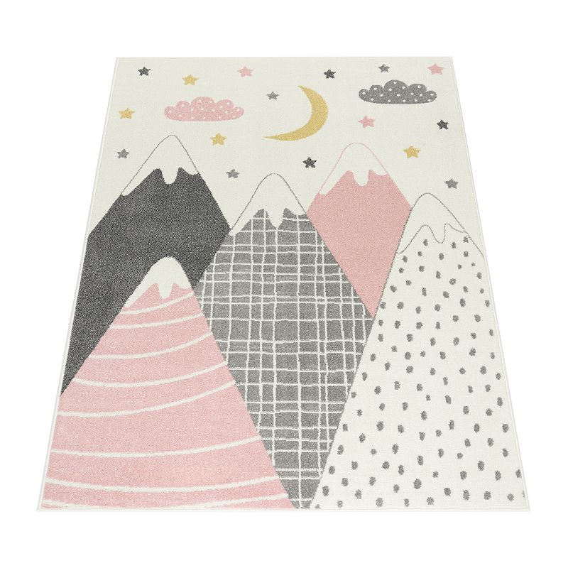 Kids Rug with Pastel Mountains dreamy Stars and Moon for Nursery