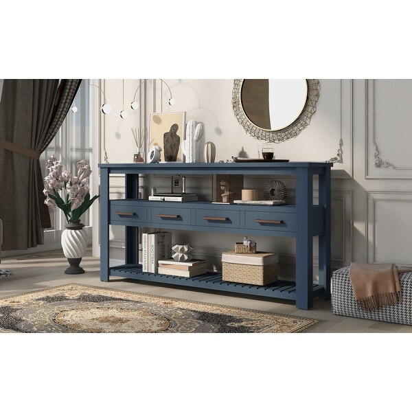 62.2'' Console Table Sofa Table for Living Room with 4 Drawers and 2 Shelves， Multifunction Vintage Console Table for Hallway