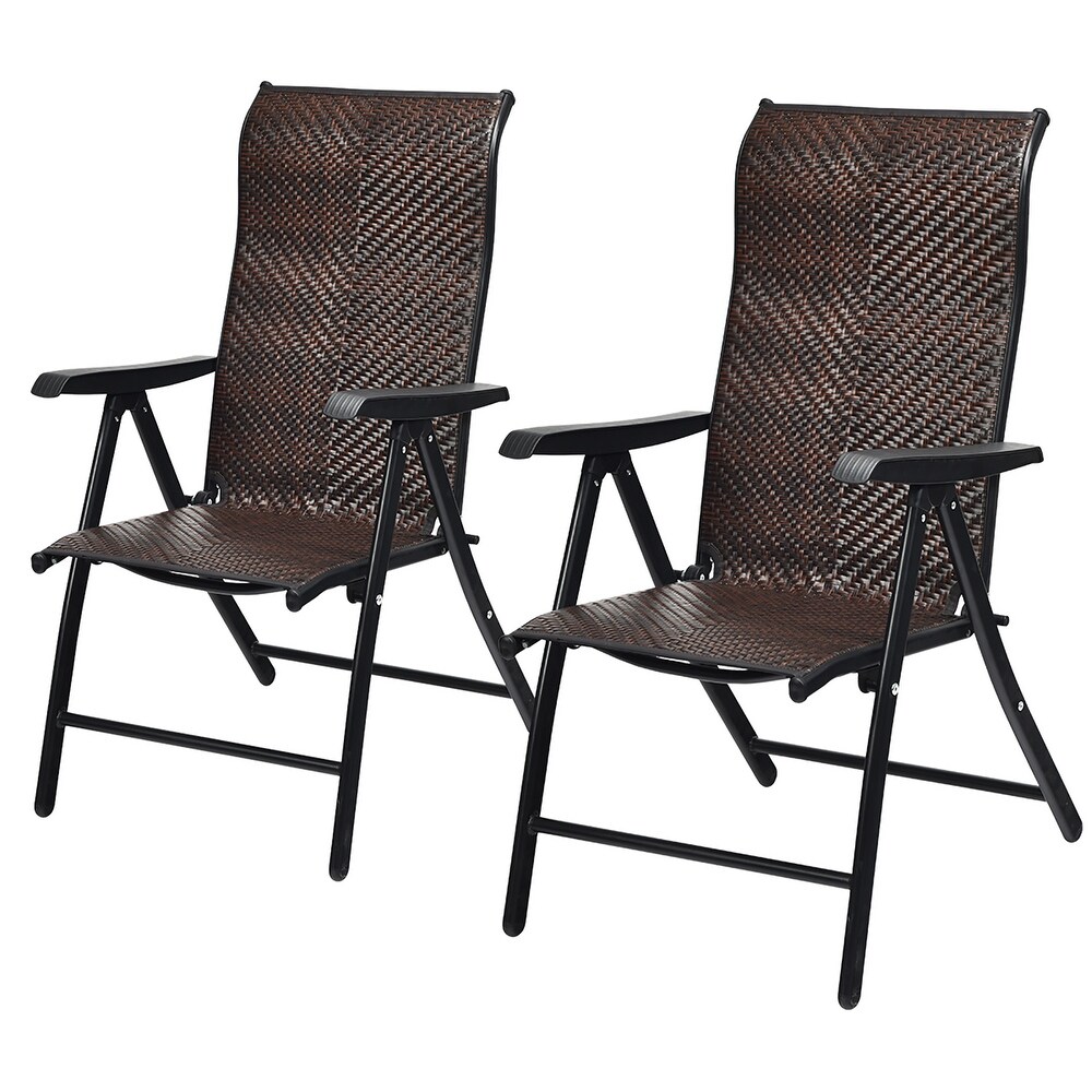 Costway Patio Rattan Folding Chair Recliner Back Adjustable